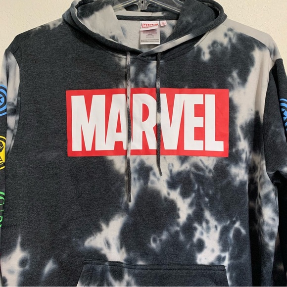 Marvel Avengers Hoodie Sweatshirt Graphic Long Sleeve Tie Dye Black White - Picture 2 of 7